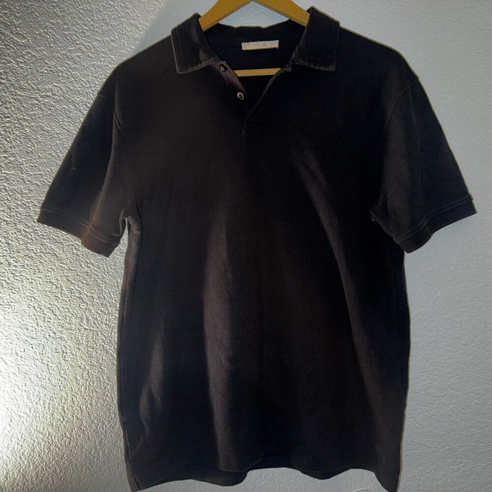 Zara Regular Fit Textured Polo Shirt Mens SMALL Black 100% Cotton